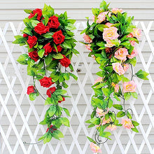 Cargar imagen en el visor de la galería, Artificial flor de rosa de seda falsa hiedra vid guirnalda colgante boda DIY decoración del hogar