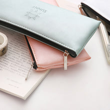 Учитај слику у прегледач галерије, Сунни Фаук Леатхер Пен Тоуцх Пенцил Цасе торба за одлагање канцеларијског материјала Студентски поклон