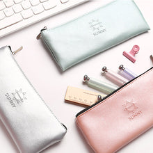 Учитај слику у прегледач галерије, Сунни Фаук Леатхер Пен Тоуцх Пенцил Цасе торба за одлагање канцеларијског материјала Студентски поклон