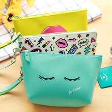 Load image into Gallery viewer, Cartoon Pattern Faux Leather Travel Wristlet Makeup Cosmetic Holder Bag Pouch