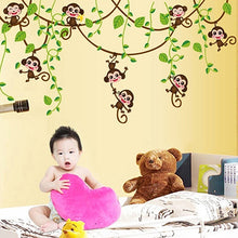 Cargar imagen en el visor de la galería, Decoración de la habitación del niño del hogar, pegatina de pared de árbol de la selva con monos lindos de dibujos animados