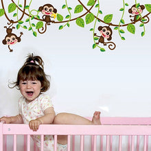 Cargar imagen en el visor de la galería, Decoración de la habitación del niño del hogar, pegatina de pared de árbol de la selva con monos lindos de dibujos animados