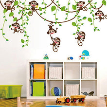 Cargar imagen en el visor de la galería, Decoración de la habitación del niño del hogar, pegatina de pared de árbol de la selva con monos lindos de dibujos animados