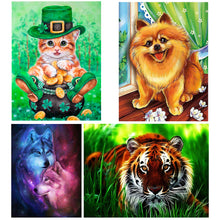 Cargar imagen en el visor de la galería, Lindos animales perro león gato punto de cruz DIY resina diamante pintura decoración del hogar