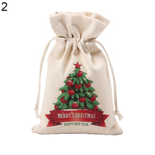 Load image into Gallery viewer, Merry Christmas Santa Claus Xmas Tree Wreath Print Canvas Gift Storage Cinch Bag
