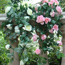 Cargar imagen en el visor de la galería, Artificial flor de rosa de seda falsa hiedra vid guirnalda colgante boda DIY decoración del hogar