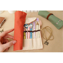 Load image into Gallery viewer, Creative Canvas Stationery Bag Pen Pencil Holder Roll Up Brush Makeup Case Pouch