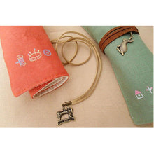 Load image into Gallery viewer, Creative Canvas Stationery Bag Pen Pencil Holder Roll Up Brush Makeup Case Pouch