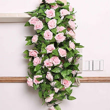 Cargar imagen en el visor de la galería, Artificial flor de rosa de seda falsa hiedra vid guirnalda colgante boda DIY decoración del hogar