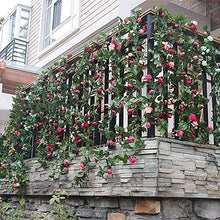 Cargar imagen en el visor de la galería, Artificial flor de rosa de seda falsa hiedra vid guirnalda colgante boda DIY decoración del hogar