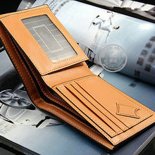 Cargar imagen en el visor de la galería, Cartera de bolsillo de piel sintética a la moda para hombre, cartera plegable con tarjetero para identificación y crédito