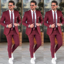 Cargar imagen en el visor de la galería, Elegante traje personalizado de color Burdeos para hombre, Blazers para fiesta de graduación, chaqueta de 2 piezas + Pantalones, trajes de boda para novio, esmoquin con solapa con muescas para hombre