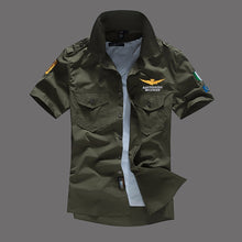 Load image into Gallery viewer, New Men's Shirts Short Sleeve Summer Beach Embroidered Tops High Quality Military Cotton Air Force One MA Casual Shirts 6XL