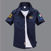 Load image into Gallery viewer, New Men's Shirts Short Sleeve Summer Beach Embroidered Tops High Quality Military Cotton Air Force One MA Casual Shirts 6XL