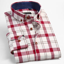 Load image into Gallery viewer, Men's 100% Cotton Long Sleeve Contrast Plaid Checkered Shirt Male Smart Casual Tops Standard-fit Button Down Gingham Shirts