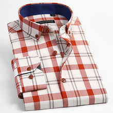 Load image into Gallery viewer, Men's 100% Cotton Long Sleeve Contrast Plaid Checkered Shirt Male Smart Casual Tops Standard-fit Button Down Gingham Shirts