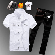 Cargar imagen en el visor de la galería, Nuevo chaleco vaquero informal para hombre y niño, chaleco sin mangas, pantalones vaqueros de verano, pantalones ajustados, conjunto de 2 uds fino M5