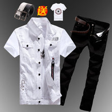 Cargar imagen en el visor de la galería, Nuevo chaleco vaquero informal para hombre y niño, chaleco sin mangas, pantalones vaqueros de verano, pantalones ajustados, conjunto de 2 uds fino M5