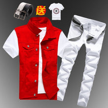 Cargar imagen en el visor de la galería, Nuevo chaleco vaquero informal para hombre y niño, chaleco sin mangas, pantalones vaqueros de verano, pantalones ajustados, conjunto de 2 uds fino M5