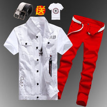 Cargar imagen en el visor de la galería, Nuevo chaleco vaquero informal para hombre y niño, chaleco sin mangas, pantalones vaqueros de verano, pantalones ajustados, conjunto de 2 uds fino M5