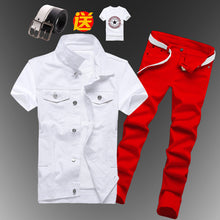 Cargar imagen en el visor de la galería, Nuevo chaleco vaquero informal para hombre y niño, chaleco sin mangas, pantalones vaqueros de verano, pantalones ajustados, conjunto de 2 uds fino M5