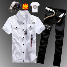 Cargar imagen en el visor de la galería, Nuevo chaleco vaquero informal para hombre y niño, chaleco sin mangas, pantalones vaqueros de verano, pantalones ajustados, conjunto de 2 uds fino M5