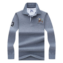 Cargar imagen en el visor de la galería, Polo bordado 3D de color sólido de alta calidad, polos informales, polo de manga larga para hombre, novedad de 2018, polosshirt
