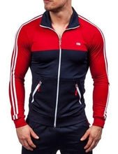 Учитај слику у прегледач галерије, ЗОГАА Комплети од 2 комада Тренерка мушка јесен-зима дуксерица са патент затварачем + еластичне панталоне мушке пруге патцхворк Слим Фит цоол дукс