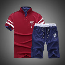 Load image into Gallery viewer, Brand Sportsuits Set Men 2019 Fitness Suits Summer 2PC Top Short Set Mens Stand Collar Fashion 2 Pieces T-shirt Shorts Tracksuit