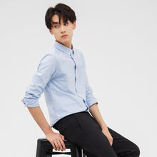 Cargar imagen en el visor de la galería, Metersbonwe, camisas informales inteligentes para hombre, primavera otoño 2019, camisas ajustadas de manga larga para hombre, tops básicos regulares de algodón para hombre