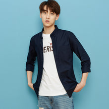 Cargar imagen en el visor de la galería, Metersbonwe, camisas informales inteligentes para hombre, primavera otoño 2019, camisas ajustadas de manga larga para hombre, tops básicos regulares de algodón para hombre