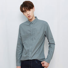 Cargar imagen en el visor de la galería, Metersbonwe, camisas informales inteligentes para hombre, primavera otoño 2019, camisas ajustadas de manga larga para hombre, tops básicos regulares de algodón para hombre