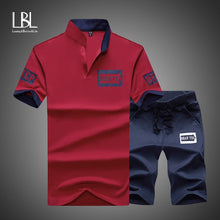 Учитај слику у прегледач галерије, Мушки сет спортских одела 2018 Бренд фитнес одела летњи 2ком горњи кратки сет мушки овратник модни 2 комада мајица кратких рукава Тренерка