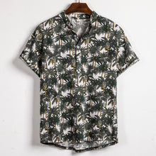 Cargar imagen en el visor de la galería, Camisa de manga corta de lino para hombre, camisas informales holgadas y florales de verano para vacaciones hawaianas, camisetas con botones, blusa de estilo nacional