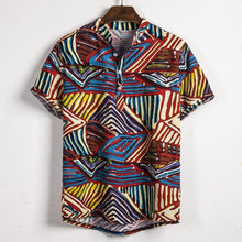 Cargar imagen en el visor de la galería, Camisa de manga corta de lino para hombre, camisas informales holgadas y florales de verano para vacaciones hawaianas, camisetas con botones, blusa de estilo nacional