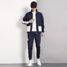 Учитај слику у прегледач галерије, Пролећни нови мушки лежерни комплети патцхворк тренерке са патент затварачем Мушка хип-хоп улична одећа спортско одело мушка јакна + панталоне лабави комплети