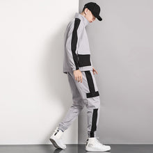 Учитај слику у прегледач галерије, Пролећни нови мушки лежерни комплети патцхворк тренерке са патент затварачем Мушка хип-хоп улична одећа спортско одело мушка јакна + панталоне лабави комплети