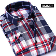 Cargar imagen en el visor de la galería, Camisa informal a cuadros para hombre, camisa de franela para primavera y otoño, camisas de vestir para hombre, camisa de algodón ajustada de manga larga a la moda para hombre