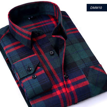Cargar imagen en el visor de la galería, Camisa informal a cuadros para hombre, camisa de franela para primavera y otoño, camisas de vestir para hombre, camisa de algodón ajustada de manga larga a la moda para hombre