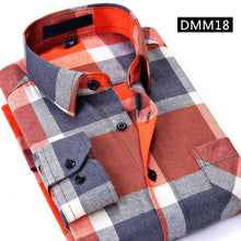 Cargar imagen en el visor de la galería, Camisa informal a cuadros para hombre, camisa de franela para primavera y otoño, camisas de vestir para hombre, camisa de algodón ajustada de manga larga a la moda para hombre