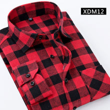 Cargar imagen en el visor de la galería, Camisa informal a cuadros para hombre, camisa de franela para primavera y otoño, camisas de vestir para hombre, camisa de algodón ajustada de manga larga a la moda para hombre