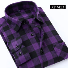 Cargar imagen en el visor de la galería, Camisa informal a cuadros para hombre, camisa de franela para primavera y otoño, camisas de vestir para hombre, camisa de algodón ajustada de manga larga a la moda para hombre