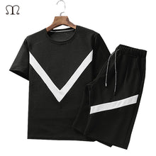 Учитај слику у прегледач галерије, Летњи мушки сет спортске одеће Мода 2020 мушка одећа црно беле мајице кратке хлаче Лежерне тренерке Мушка тренерка плус величина 4КСЛ