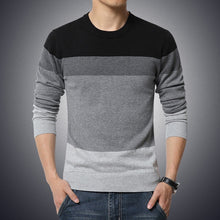Cargar imagen en el visor de la galería, Suéter informal para hombre, ropa de punto ajustada a rayas con cuello redondo, suéteres para hombre de otoño 2020, jersey para hombre, M-3XL para hombre