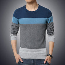 Cargar imagen en el visor de la galería, Suéter informal para hombre, ropa de punto ajustada a rayas con cuello redondo, suéteres para hombre de otoño 2020, jersey para hombre, M-3XL para hombre