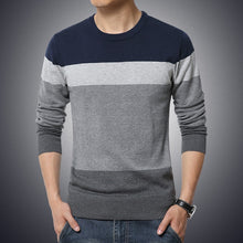 Cargar imagen en el visor de la galería, Suéter informal para hombre, ropa de punto ajustada a rayas con cuello redondo, suéteres para hombre de otoño 2020, jersey para hombre, M-3XL para hombre