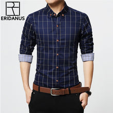 Load image into Gallery viewer, ERIDANUS 2017 Men's Plaid Cotton Dress Shirts Male High Quality Long Sleeve Slim Fit Business Casual Shirt Plus Size 5XL M433