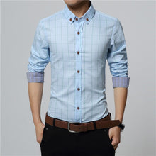 Load image into Gallery viewer, ERIDANUS 2017 Men's Plaid Cotton Dress Shirts Male High Quality Long Sleeve Slim Fit Business Casual Shirt Plus Size 5XL M433