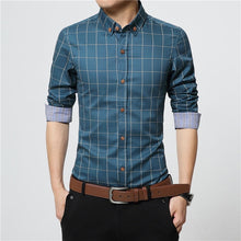 Load image into Gallery viewer, ERIDANUS 2017 Men's Plaid Cotton Dress Shirts Male High Quality Long Sleeve Slim Fit Business Casual Shirt Plus Size 5XL M433