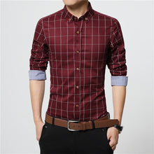 Load image into Gallery viewer, ERIDANUS 2017 Men's Plaid Cotton Dress Shirts Male High Quality Long Sleeve Slim Fit Business Casual Shirt Plus Size 5XL M433